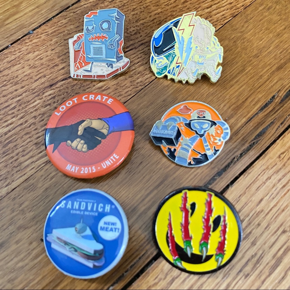 Lot Of 6 Loot Crate Pin Mixed Designs Plus 1 Free Bonus (7 Total)